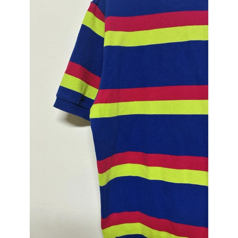 Polo Ralph Lauren Men’s Medium Polo Blue With Bright Red And Yellow Stripes